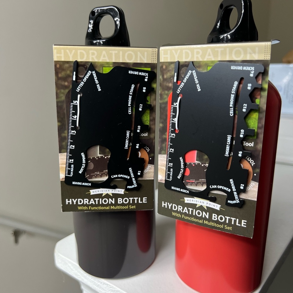 Meridian Point Hydration Bottle w/ Multitool Card – Camping Survival Tool Set